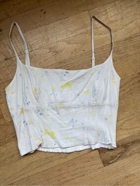 Aritzia Basel Bustier White Floral Cami Top with Yellow & Light Blue Accents